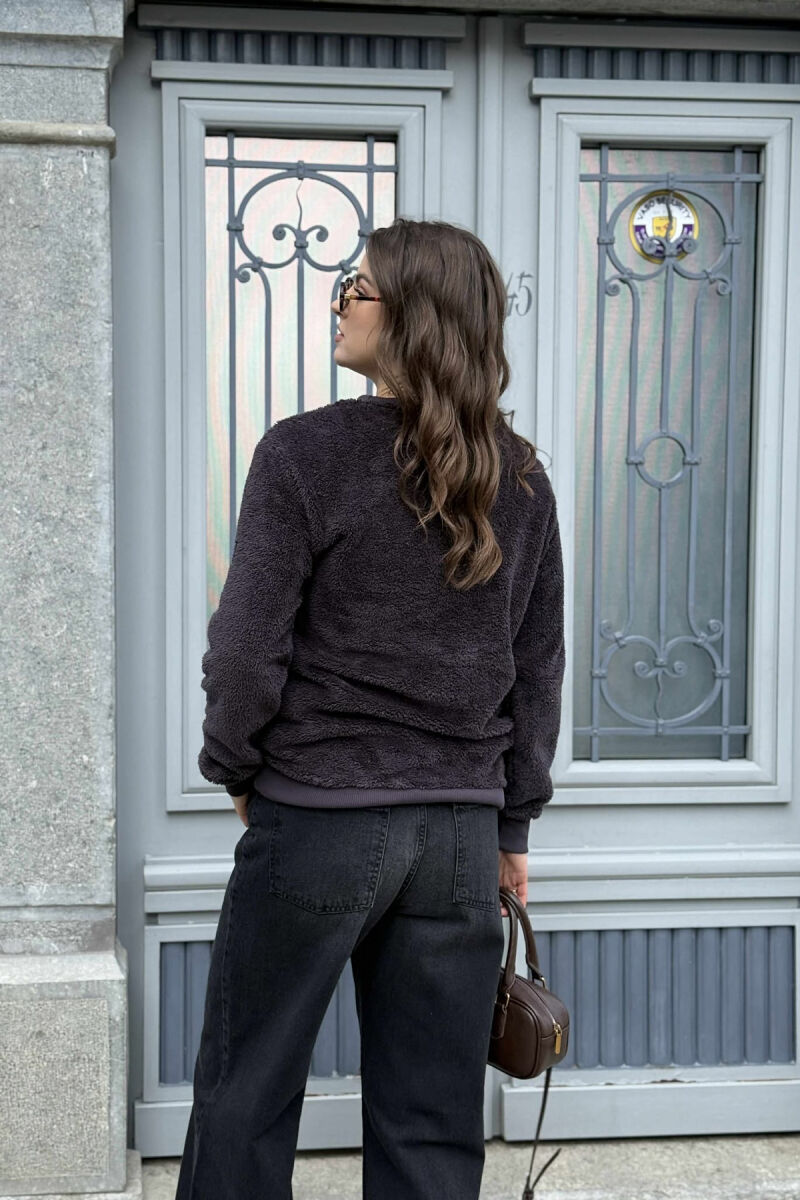 ROUND NECK SIMPLE FLUFFY WOMEN SWEATSHIRT DARK GREY/GEE - 3