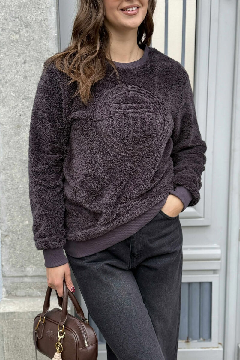 ROUND NECK SIMPLE FLUFFY WOMEN SWEATSHIRT DARK GREY/GEE - 4