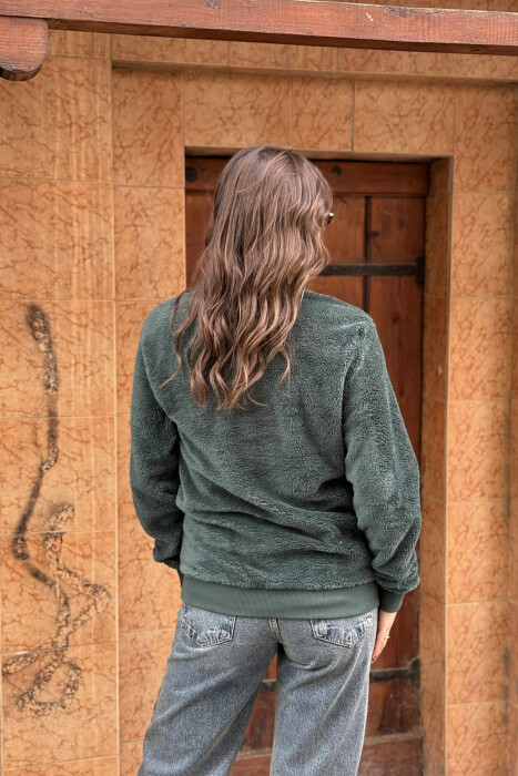 ROUND NECK SIMPLE FLUFFY WOMEN SWEATSHIRT GREEN/JESHILE - 3