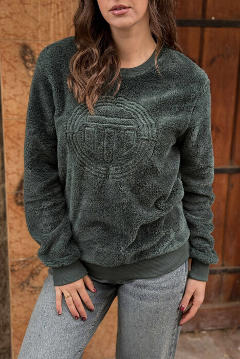 ROUND NECK SIMPLE FLUFFY WOMEN SWEATSHIRT GREEN/JESHILE - 4