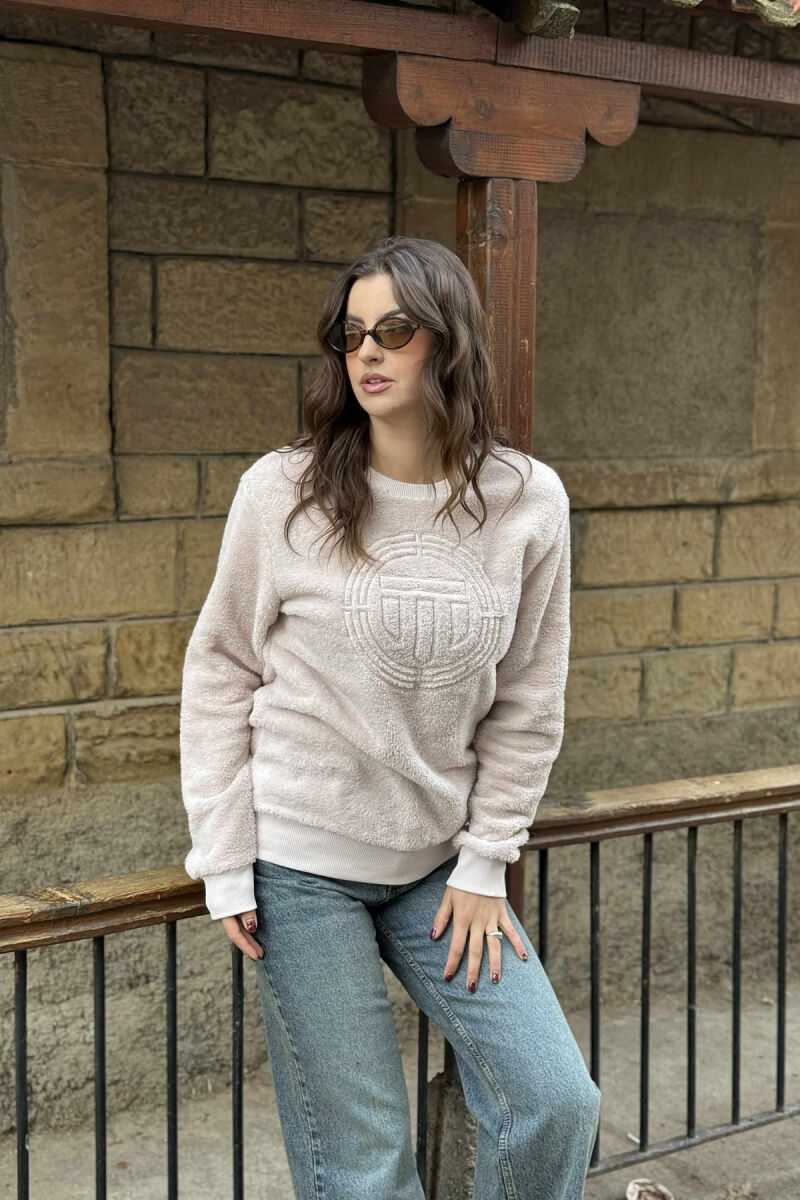 ROUND NECK SIMPLE FLUFFY WOMEN SWEATSHIRT POWDER/PUDER - 3