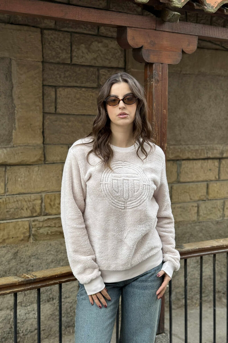 ROUND NECK SIMPLE FLUFFY WOMEN SWEATSHIRT POWDER/PUDER - 2