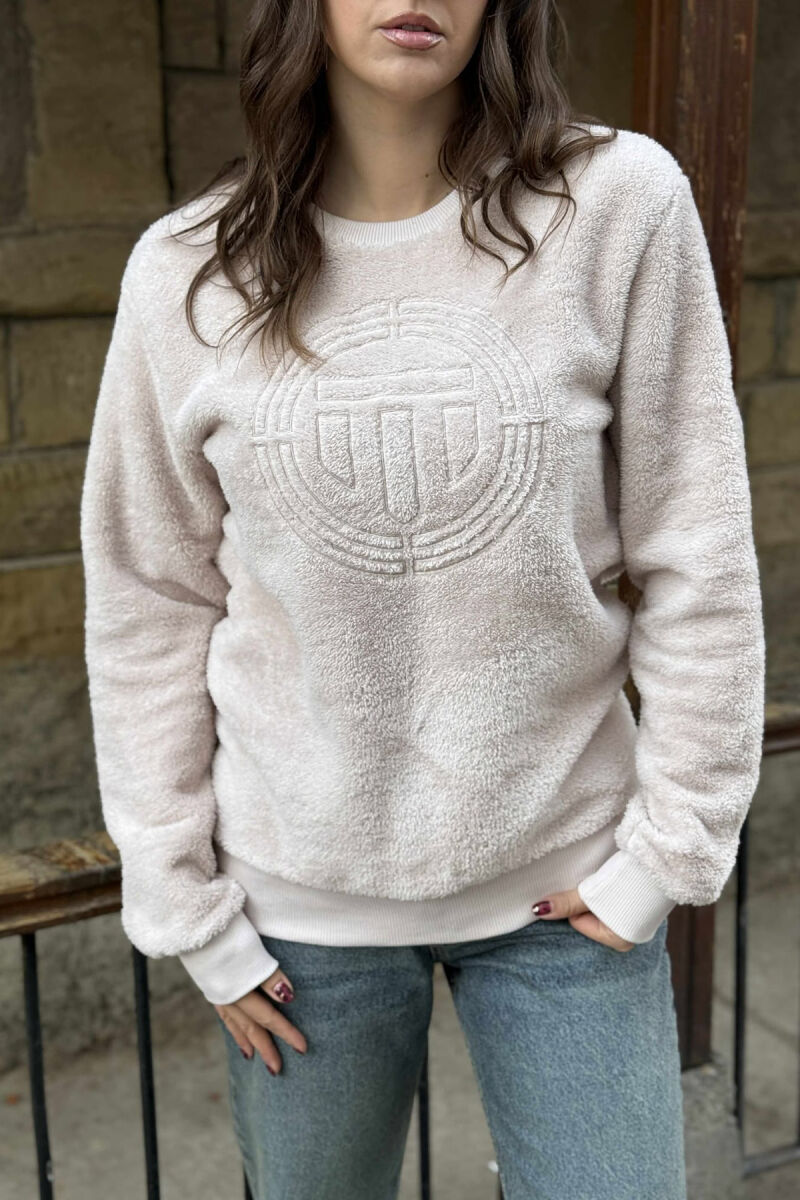 ROUND NECK SIMPLE FLUFFY WOMEN SWEATSHIRT POWDER/PUDER - 5