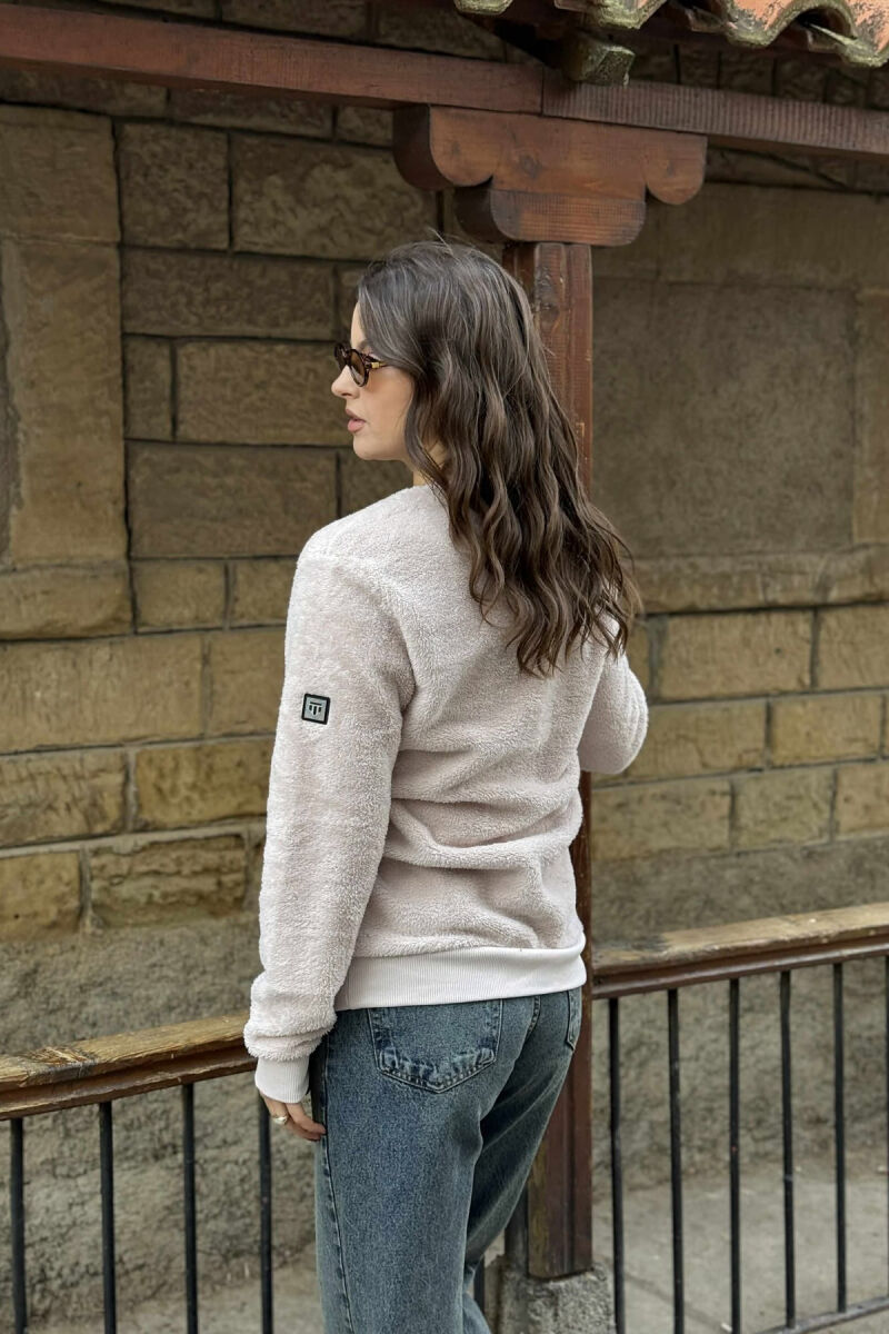 ROUND NECK SIMPLE FLUFFY WOMEN SWEATSHIRT POWDER/PUDER - 4