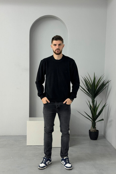 ROUND NECK SIMPLE MEN SWEATER BLACK/ E ZEZE - 2