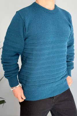 ROUND NECK SIMPLE MEN SWEATER BLUE STONE/GK 