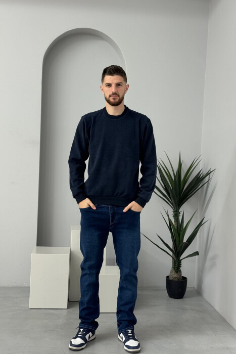 ROUND NECK SIMPLE MEN SWEATER BLUE/BLU - KLAUDIO FASHION