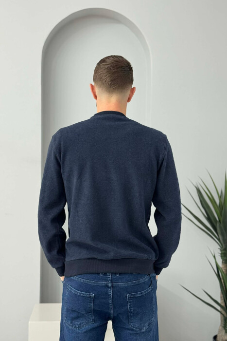 ROUND NECK SIMPLE MEN SWEATER BLUE/BLU - 4