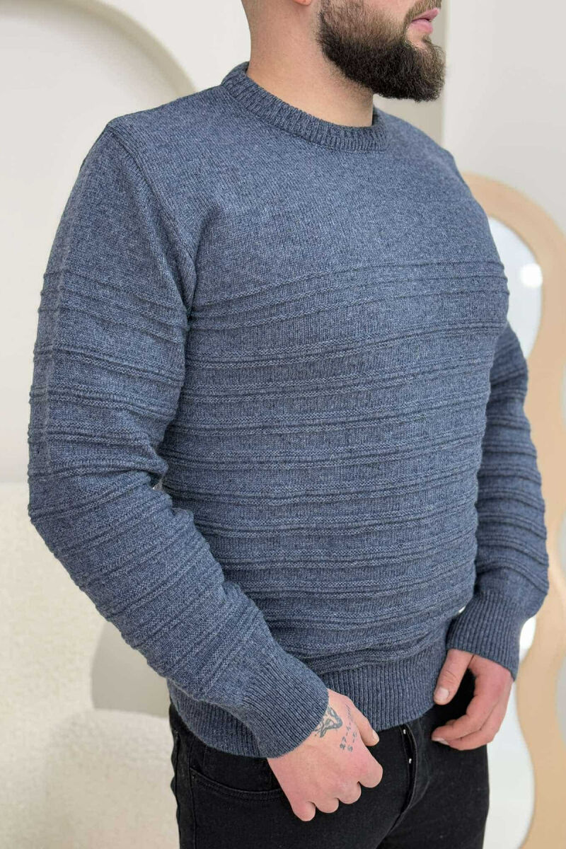 ROUND NECK SIMPLE MEN SWEATER BLUE/BLU - 4