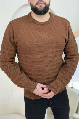 ROUND NECK SIMPLE MEN SWEATER BROWN/KAFE 