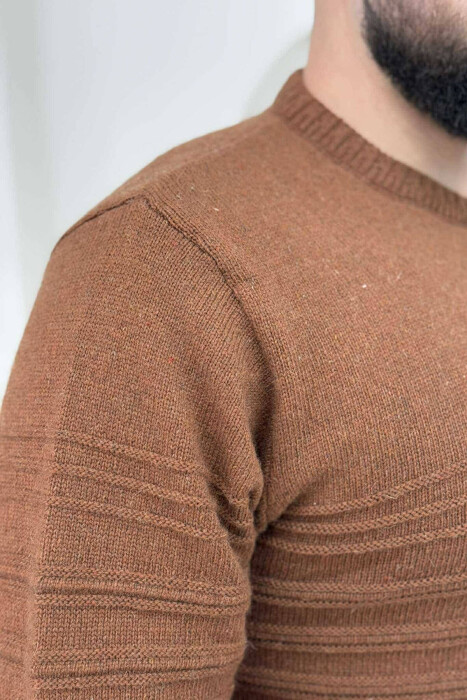 ROUND NECK SIMPLE MEN SWEATER BROWN/KAFE - 2