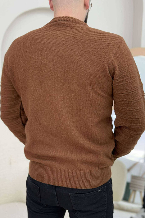 ROUND NECK SIMPLE MEN SWEATER BROWN/KAFE - 4