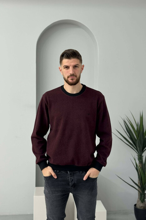 ROUND NECK SIMPLE MEN SWEATER BURGUNDY/VISHNJE - 4
