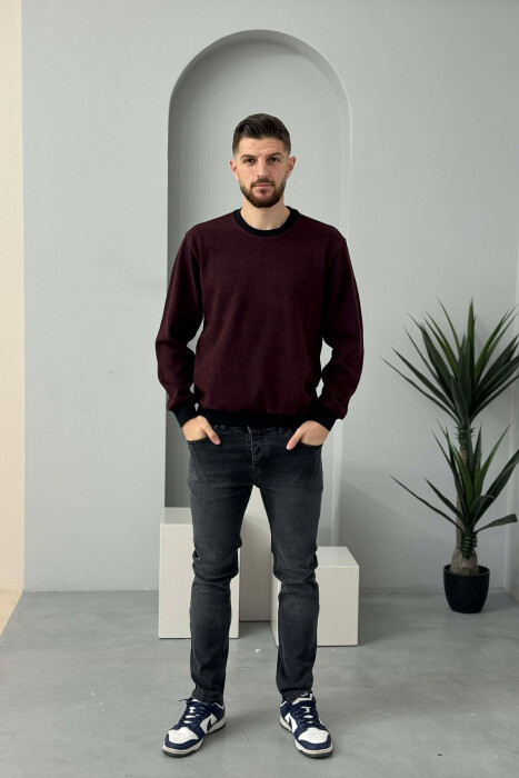 ROUND NECK SIMPLE MEN SWEATER BURGUNDY/VISHNJE - 2
