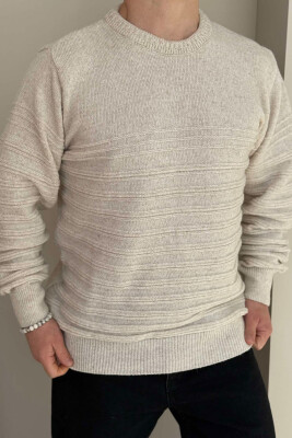 ROUND NECK SIMPLE MEN SWEATER CREAM/KREM 