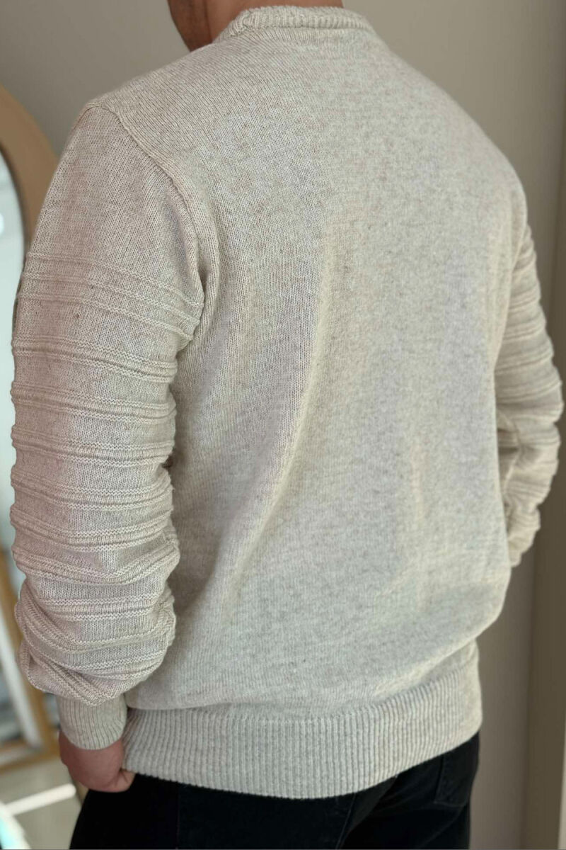 ROUND NECK SIMPLE MEN SWEATER CREAM/KREM - 2