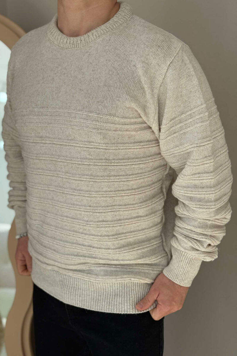 ROUND NECK SIMPLE MEN SWEATER CREAM/KREM - 3