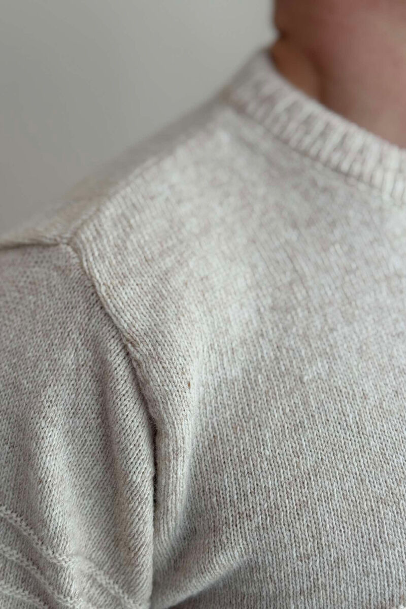 ROUND NECK SIMPLE MEN SWEATER CREAM/KREM - 4