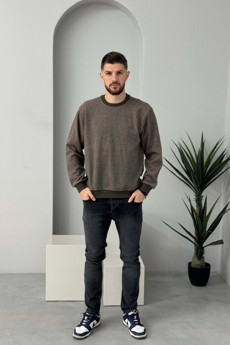 ROUND NECK SIMPLE MEN SWEATER DARK BEIGE/BEZHE ERRET - KLAUDIO FASHION