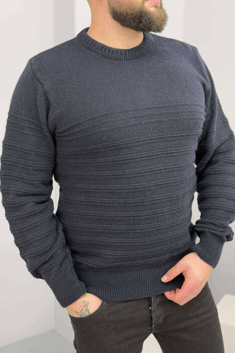 ROUND NECK SIMPLE MEN SWEATER IN DARK BLUE COLOR 