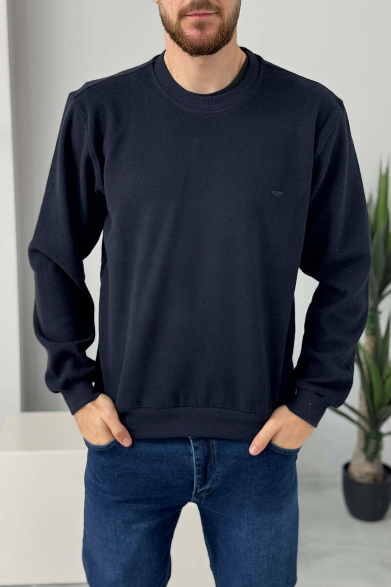 ROUND NECK SIMPLE MEN SWEATER DARK BLUE/BEE - 2