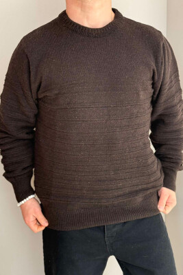 ROUND NECK SIMPLE MEN SWEATER DARK BROWN/KAE 