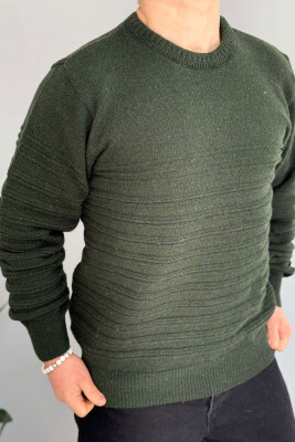 ROUND NECK SIMPLE MEN SWEATER DARK GREEN/JEE 