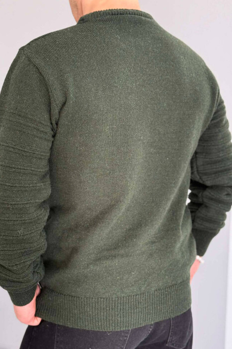 ROUND NECK SIMPLE MEN SWEATER DARK GREEN/JEE - 3