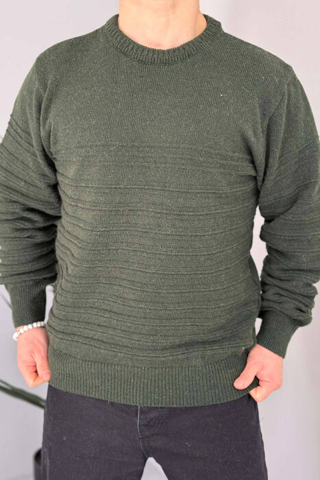 ROUND NECK SIMPLE MEN SWEATER DARK GREEN/JEE - 4