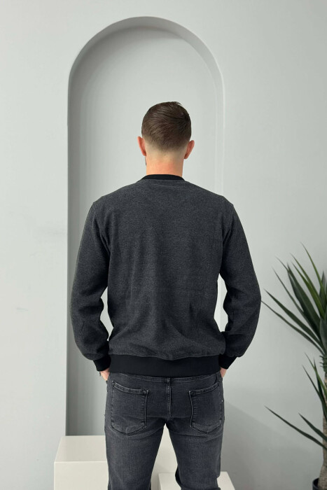 ROUND NECK SIMPLE MEN SWEATER DARK GREY/GEE - 4
