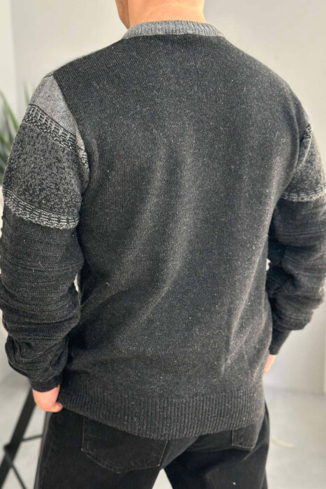 ROUND NECK SIMPLE MEN SWEATER DARK GREY/GEE - 3