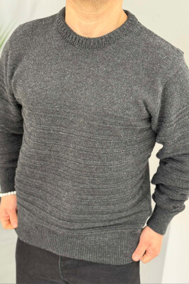 ROUND NECK SIMPLE MEN SWEATER DARK GREY/GEE 