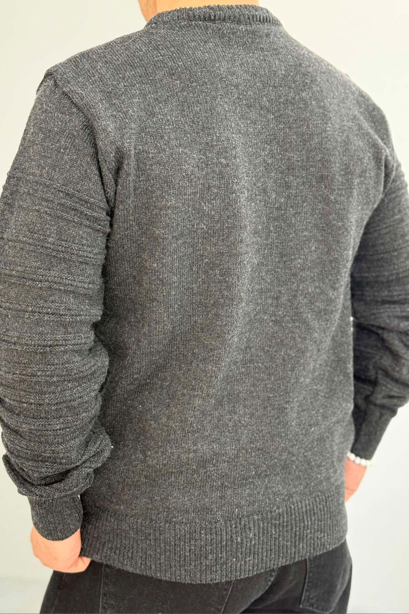 ROUND NECK SIMPLE MEN SWEATER DARK GREY/GEE - 3