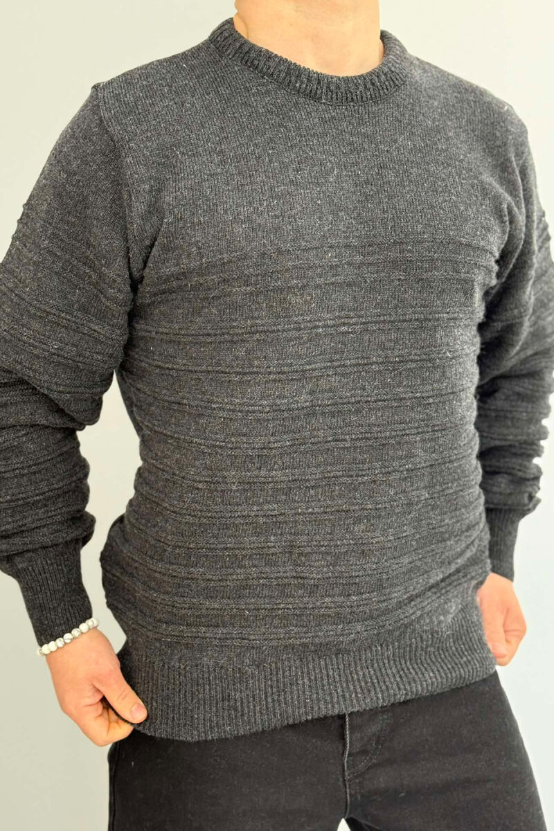 ROUND NECK SIMPLE MEN SWEATER DARK GREY/GEE - 4