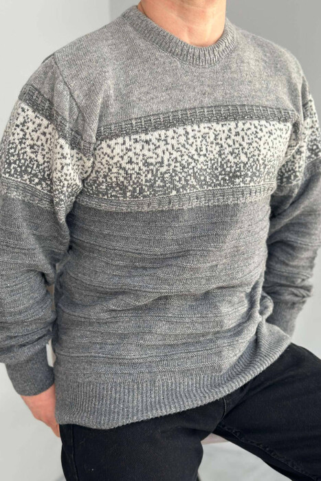 ROUND NECK SIMPLE MEN SWEATER IN GREY COLOR 