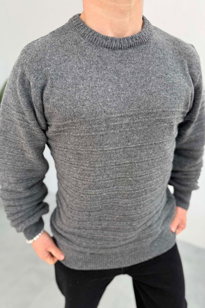 ROUND NECK SIMPLE MEN SWEATER GREY/GRI - 1