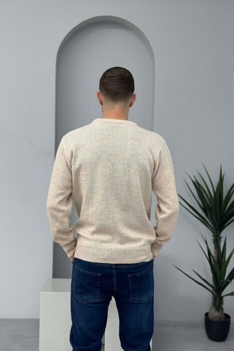 ROUND NECK SIMPLE MEN SWEATER BEIGE/BEZHE - 2
