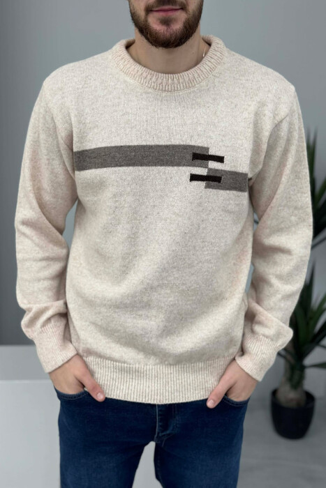 ROUND NECK SIMPLE MEN SWEATER BEIGE/BEZHE - 4