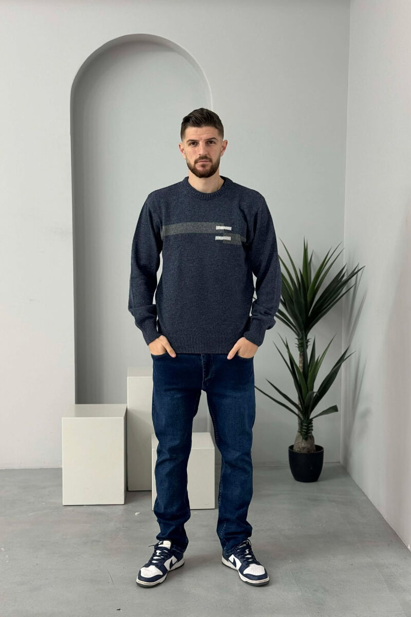 ROUND NECK SIMPLE MEN SWEATER BLUE/BLU - 1