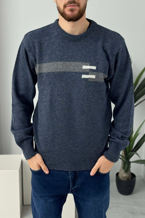 ROUND NECK SIMPLE MEN SWEATER BLUE/BLU - 2