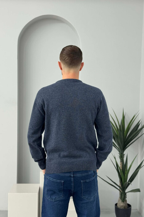 ROUND NECK SIMPLE MEN SWEATER BLUE/BLU - 4