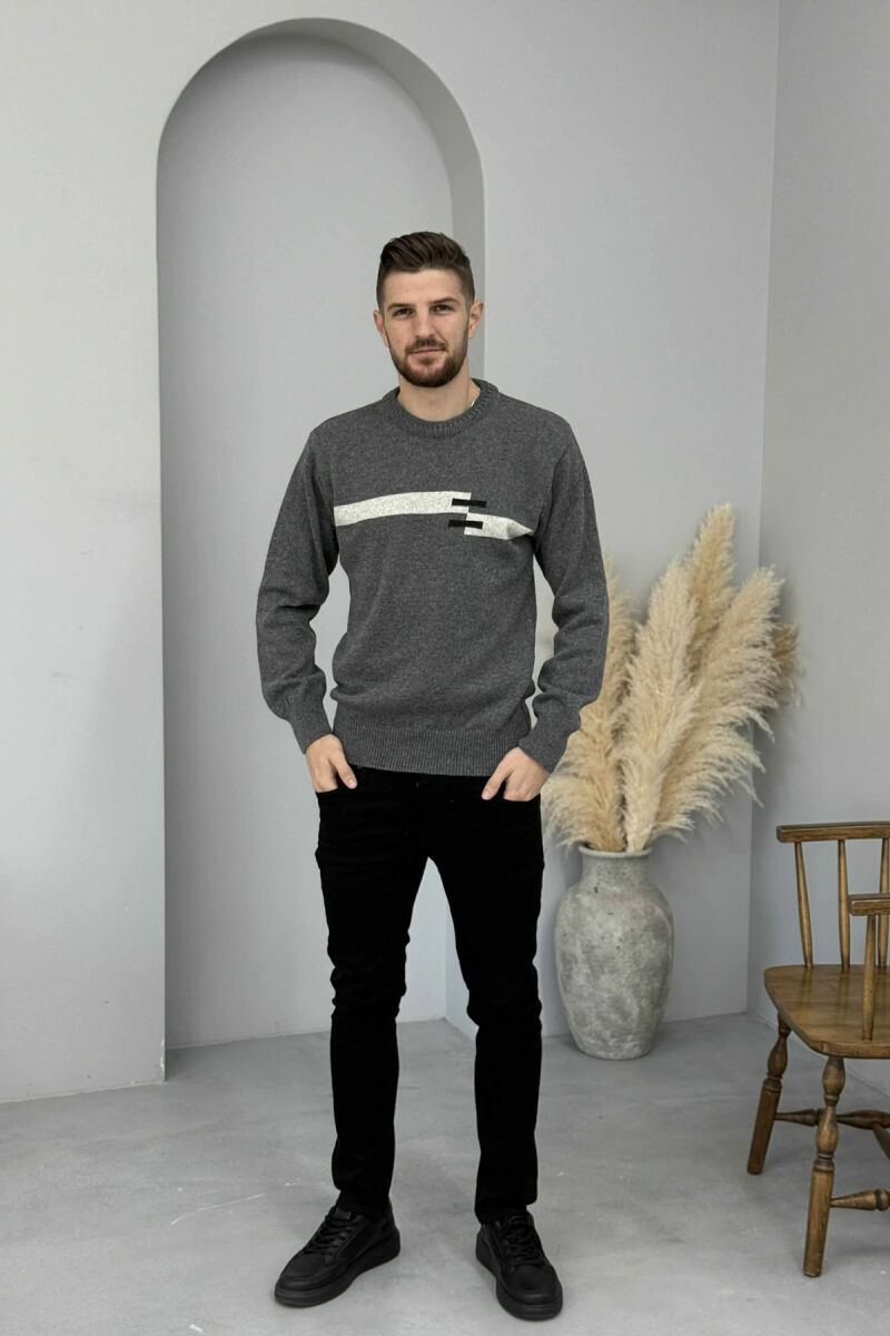 ROUND NECK SIMPLE MEN SWEATER GREY/GRI - 1