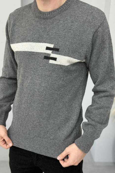 ROUND NECK SIMPLE MEN SWEATER GREY/GRI - 2