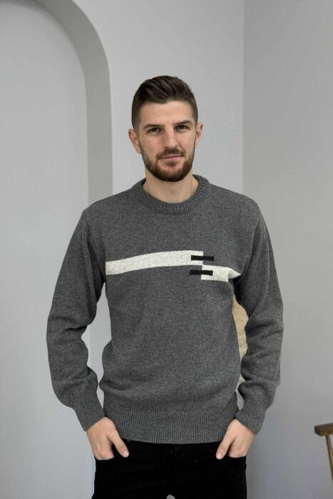 ROUND NECK SIMPLE MEN SWEATER GREY/GRI - 3