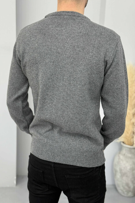 ROUND NECK SIMPLE MEN SWEATER GREY/GRI - 4