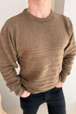 ROUND NECK SIMPLE MEN SWEATER LIGHT BROWN/KAZB 