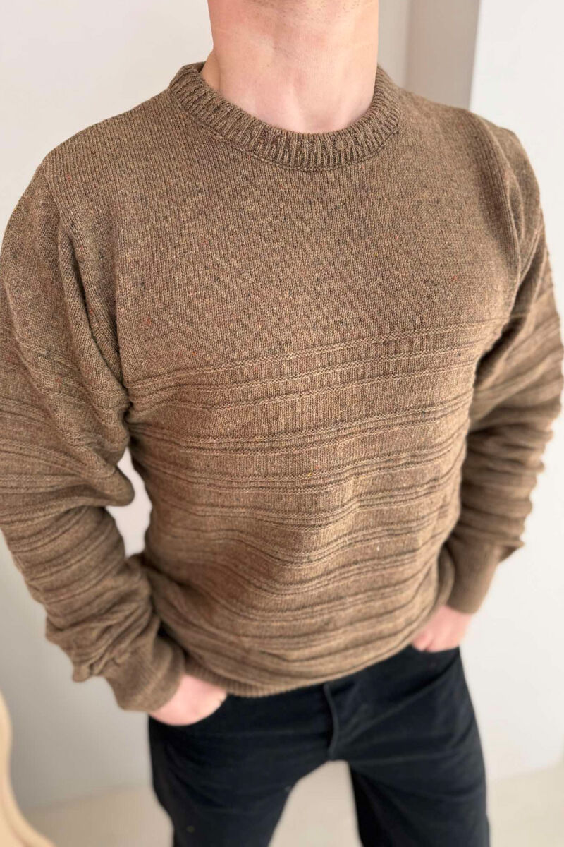 ROUND NECK SIMPLE MEN SWEATER LIGHT BROWN/KAZB - 1