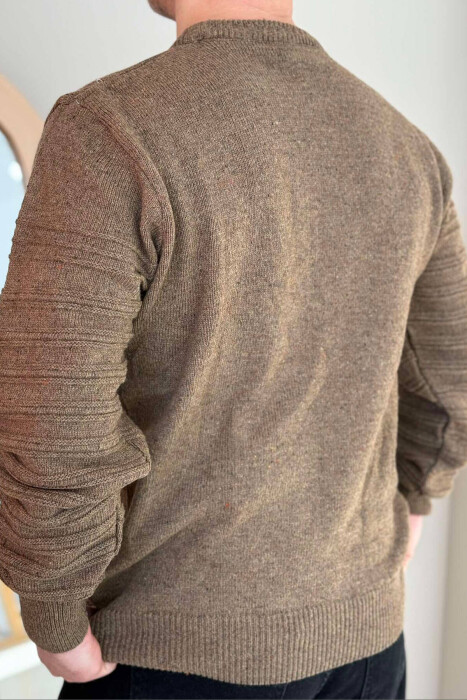 ROUND NECK SIMPLE MEN SWEATER LIGHT BROWN/KAZB - 2