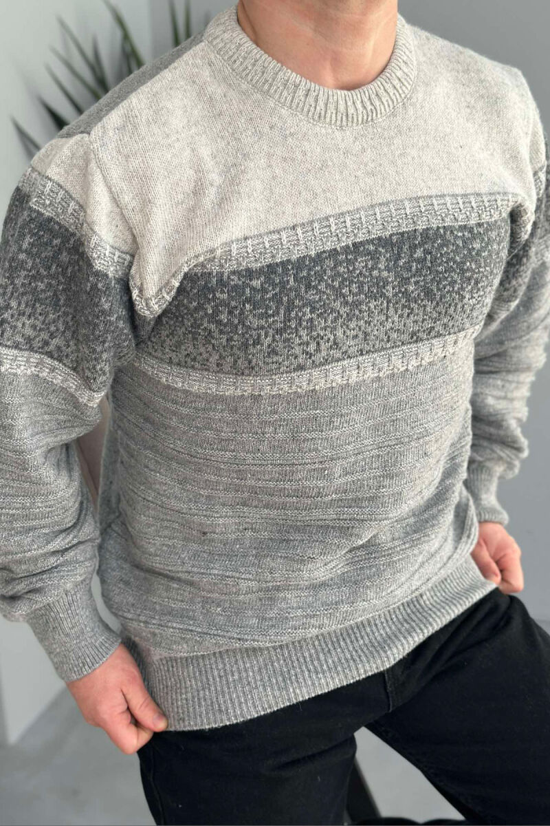 ROUND NECK SIMPLE MEN SWEATER LIGHT GREY/GZ - 1