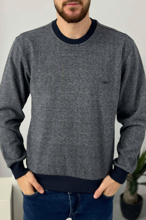 ROUND NECK SIMPLE MEN SWEATER LIGHTBLUE/BZ 